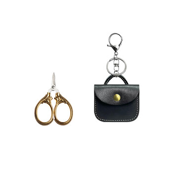 A pair of portable scissors for travel, thread tips for nails, exquisite mini scissors, high-end needlework scissors that can be carried on the plane, cowhide bag mini scissors, gold 5.6cm