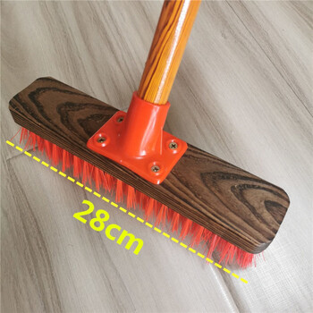 Hard bristle wood floor brush, kitchen bathroom brush, bathroom tile brush, long handle moss wooden pole for floor scrubbing, anti-corrosion carbonization model 28cm