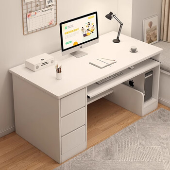 Jiangyuefu computer desk desktop home desk student study desk simple workbench bedroom with drawer office desk recommended model three drawers + main unit warm white 120 assembly (self-installation)