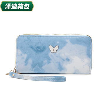 Yunluo guofeng ink gradient color chinese valentine's day bow wallet women's clutch multi-layer card slot coin purse long ins style national style blue