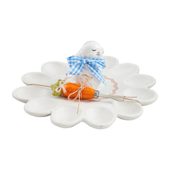 Mud pie deviled egg plate, diameter 25.4cm, rabbit 8.8cm, fork 12.7cm, white