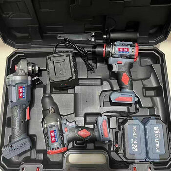 Dongcheng lithium battery brushless rechargeable electric hammer impact drill angle grinder electric drill wrench four-piece tool set brushless angle grinder wrench electric drill - two electric and one