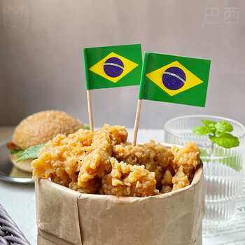 Yusenyi burger fixed picks hamburger picks long toothpick flag disposable fruit picks mini small red flag bamboo stick sandwich 6.5cm brazil 100 pcs/pack
