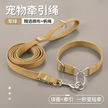 Dog leash thickened special small and large dogs golden retriever labrador german shepherd collar dog chain cotton leash + collar military green