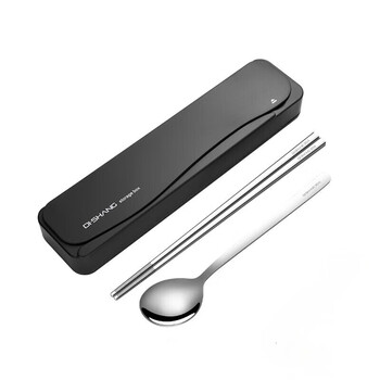 Dishang 304 stainless steel chopsticks and spoon set student cutlery box single three-piece set portable tableware creative storage original steel color-chopsticks + spoon black box