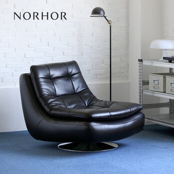Norhor nordic expression house rotatable first layer cowhide full genuine leather taylor single sofa leisure recliner g retro black 50 days shipping
