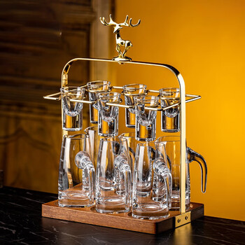 Martigues light luxury two-liang wine pot, white wine cup, household jinshan gold foil wine divider and wine set, transparent style 6 pots, 6 cups + deer stand