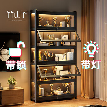 Zhushanxia display cabinet with lights and locks acrylic cabinet door hand-made cabinet multi-layer storage three-sided transparent model dust-proof display stand with lock and light model obsidian black six layers 80cm
