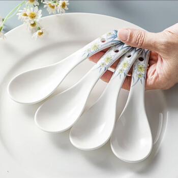 Runhua nian narcissus ceramic small spoon household ceramic spoon microwave suitable small spoon internet celebrity underglaze color narcissus 5 small spoons