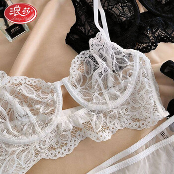 Langsha pure desire ultra-thin lace sexy lingerie women's set beautiful back gathering milky white transparent bra white single piece summer ultra-thin s size 32/70abc full cup