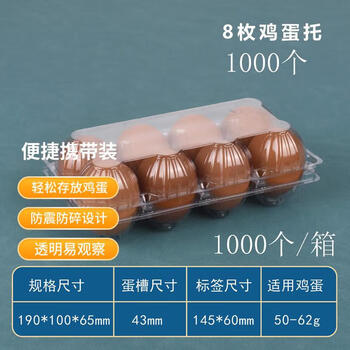 Baichunbao multi-piece egg tray disposable egg plastic box transparent egg packaging box egg tray 1000 pieces of 8 egg trays