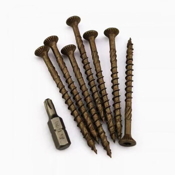 Jiang zhiai countersunk head psd quick-attack wood screws, anti-rust self-tapping screws for outdoor anti-corrosion wood, knurled self-tapping nails, brown plum blossom slot 4*50, 300 pieces