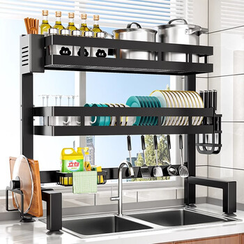 Guoshuo technology kitchen rack sink drain rack dish rack dish storage rack sink dishwashing storage rack extra thick rust-proof style-85 double layer eight-piece set upgraded version with eight-piece set