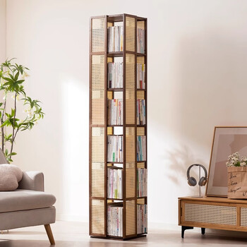 Yimo bookshelf rotating bookshelf home living room multi-layer floor-to-ceiling storage display shelf plastic rattan five-layer brown