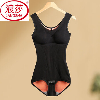 Langsha autumn and winter velvet warm vest belly controlling waist lifting hip slimming body shaping with breast pads bra-free one-piece women's black 1 piece xl 121-140 jin