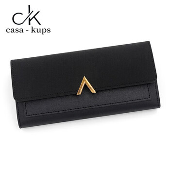 Casa-kupsck2025 new retro wallet women's long large capacity multi-card slot matte texture japanese and korean simple soft leather wallet black
