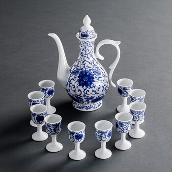 Xushansi jingdezhen ceramic wine set liquor household flask wine cup chinese style wine cup antique wine divider ym-wine set twisted green lotus one pot 10 cups gift