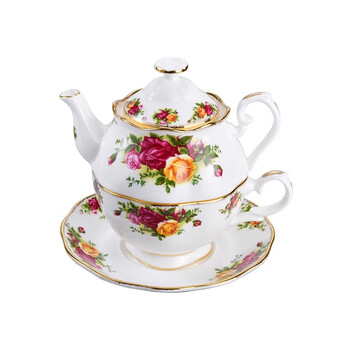 Royal albert royal albert old town rose one person enjoys english teapot and teacup three-piece gift box 401ml (inclusive)-500ml (inclusive)