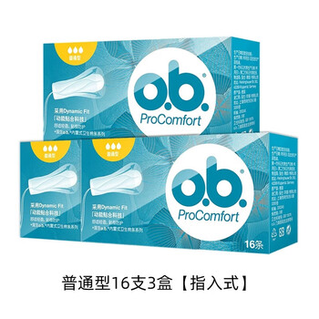 O.b. built-in tampons, unscented, finger-in tampons, leak-proof, normal flow, 16 pcs, 3 boxes