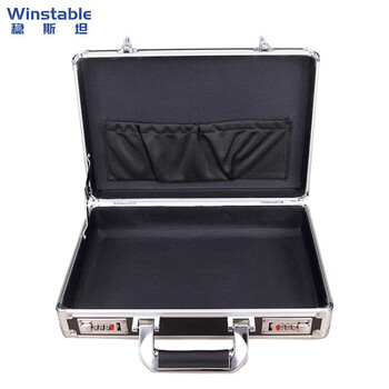 Wenstan w7339 lockable aluminum alloy suitcase, portable double password tool box, document storage box, black empty box (36*24*10)