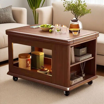 Xuanxue solid wood trolley tea house foldable mobile tea table tea table small apartment living room multi-functional sofa side table walnut color