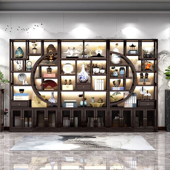 Youyun new chinese style bogu rack living room partition solid wood display cabinet wine rack household storage rack tea set tea combination rack elegant walnut color - thickened and bold three-piece combination - left + middle + right, length 3.01 meters