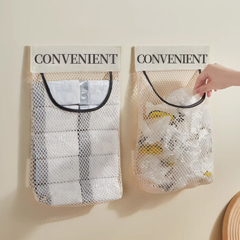 Home story japanese plastic garbage bag storage artifact kitchen storage mesh bag wall-mounted large-capacity storage bag mesh bag