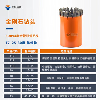 Qiabolai 94 double-tube hot-pressed diamond drill bit double-tube semi-joined tube core drill bit geological exploration coring efficient and durable 94 double-tube 25-30 degree single tooth