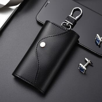 Dingtianliying genuine leather key bag large capacity clutch bag men's leather waist hanging key bag women's multi-functional key chain hanging buckle version - black
