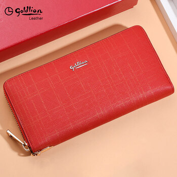 Goldlion g+ goldlion ladies long wallet fashion 2025 new handbag genuine leather small handbag zipper style simple wrist red exquisite gift box