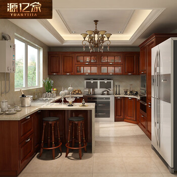 Kezitu customized american style whole house customization pure solid wood kitchen cabinets overall customization lu type new chinese style solid wood whole house customization deposit 1 meter