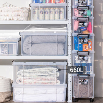 Tenma tianma down jacket storage box extra large laux organizing box 660l thickened right angle clothes bedding storage box 1 pack transparent white 44*66*32cm