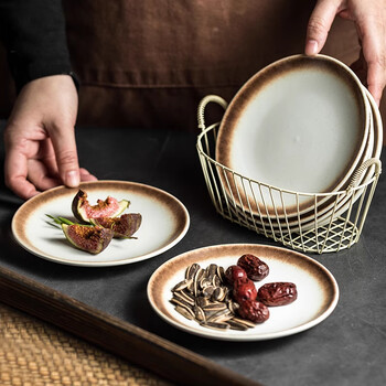 Fu jian japanese bone dishes 4 pieces, bone spit dishes, household ceramic dishes, tableware, side dishes, snacks, cake plates, bone spit dishes, 4 pieces, 6-inch plate, mist gold