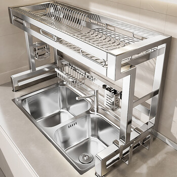 Youxi 304 stainless steel kitchen sink rack multi-functional drain bowl rack bowl rack knife and chopstick tube storage rack 304 steel single layer 85cm main rack + fully equipped set 304 stainless steel