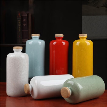 Baofuxiang jingdezhen wine bottle ceramic household sealed container empty wine jar soaked wine bottle sealed bottle wine bottle sealed bottle 5 catties with shadow cyan crack (ceramic lid)