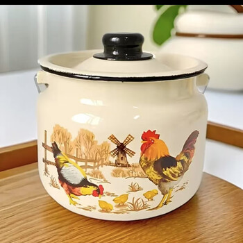 Mincheng thickened enamel lard tank household high temperature resistant meat oil tank oil storage tank enamel milk bucket kitchen porcelain storage rice bucket large rooster bucket capacity about 2l