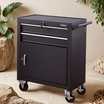 Stanley 2-drawer tool cart with door 94-540-2-23 iron tool storage cart with pulley push tool cabinet