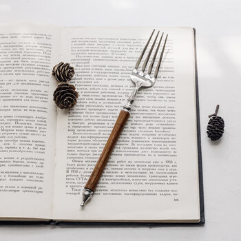 304 stainless steel ins french light luxury retro vintage aristocratic wooden handle western food spoon pasta fork dessert spoon main table fork