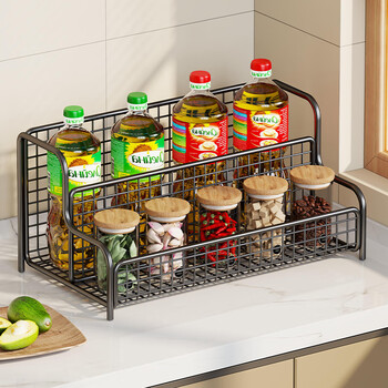 All for the kitchen spice rack countertop multifunctional household spice rack salt seasoning box jar multi-layer storage shelf elegant black two-layer large size shipped in one