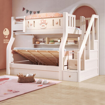 Laikexuan children's solid wood bunk beds for boys and girls high and low bunk beds 115 lower bunk 135 ladder cabinet high box style