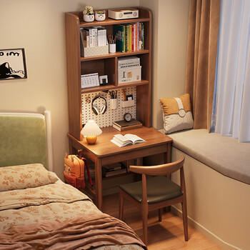 Grubi solid wood desk bookshelf integrated table with perforated board student study table home small apartment bedside office computer table desk + bookshelf + horn chair*1 remarks color 80cm*60cm*75cm