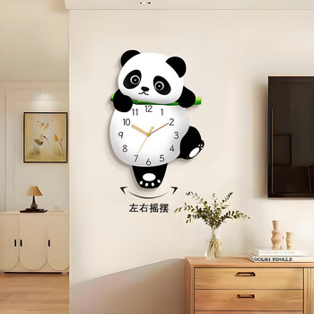Dilan cute panda wall clock home living room swing clock creative no-punch wall watch restaurant silent quartz clock cute large 36*48 feet swing