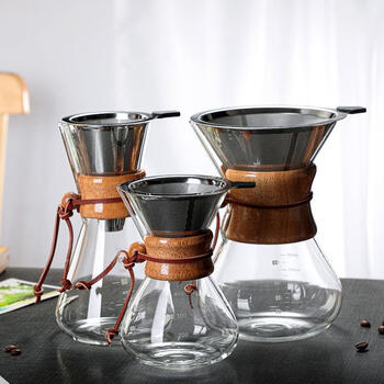 Wood chip hand-brewed coffee pot, high borosilicate glass coffee sharing pot, heat-resistant and high-temperature thickened hand-brewed coffee pot, chemex pot, classic + double-layer filter 600ml