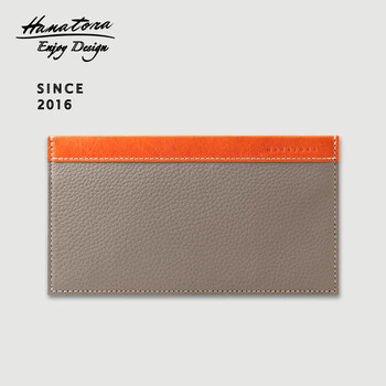 Hanatora japanese-style wallet long genuine leather thin handbag gift genuine leather high-end men and women valentine's day gift beige + orange
