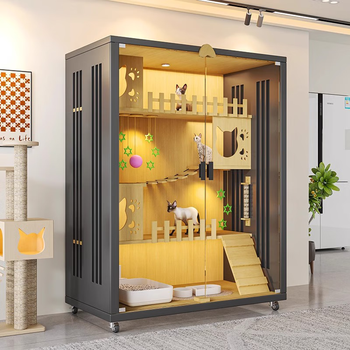 Xingzhiyun household cat villa with toilet integrated large space pet cabinet panoramic glass luxury cat nest indoor wooden cat cage black length 60*height 60-open style
