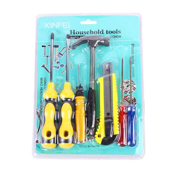 Ye yuchao's cost-effective 7-piece set of one-word cross large screwdriver, hammer, utility knife, crystal tool set, 7-piece set, 1 set of family set, seven-piece combination set, hammer in general