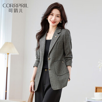 Kebel retro plaid suit jacket women's 2025 new spring commuting temperament slim and small suit top xl