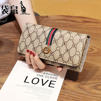 Kangaroo long wallet for women 2024 chinese valentine's day high-end exquisite card holder wallet two-in-one for women with good looks and good looks. heart 10 card slots can hold mobile phones. long style.