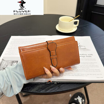 Plover genuine soft leather wallet women's long retro simple multi-card slot large capacity wallet vegetable tanned cowhide clutch brown