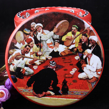 Jingqiao xinjiang ethnic musical instrument dance performance painted cowhide tambourine hotel restaurant wall decoration hanging ornaments souvenir style 15 20 cm